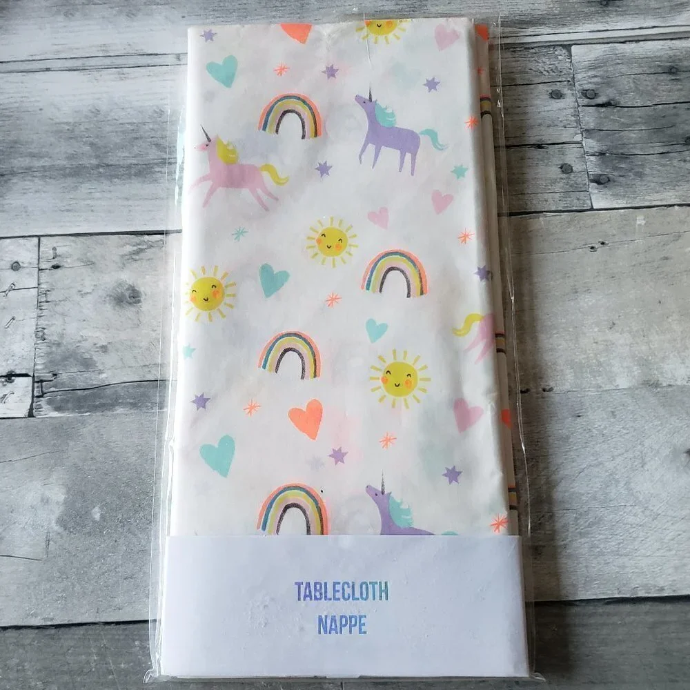 NWT - Meri Meri Unicorn and Rainbow Disposable Tablecloth or Backdrop 102